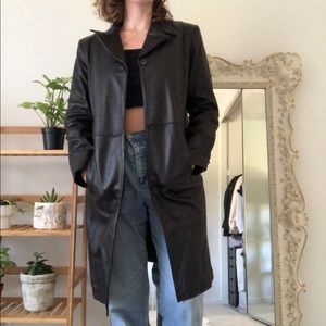 Vintage Black Leather Alfani Trench Coat